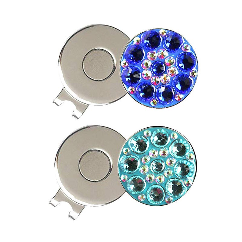PINMEI Crystal Golf Ball Markers Golf Hat Clips Sets Pack of 2 (Blue) - Image 1